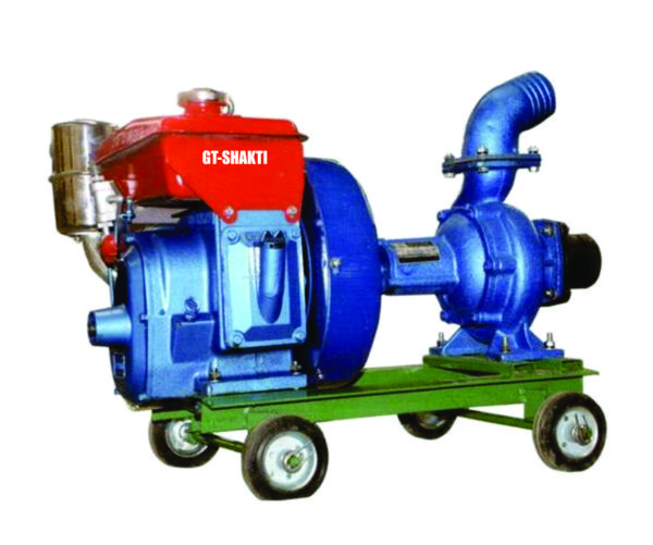 GT Shakti-Diesel Centrifugal Water Pump Set.It is used for agriculture irrigation.It comes with centrifugal water pump, trolley and wheel.Engine is in 4HP.