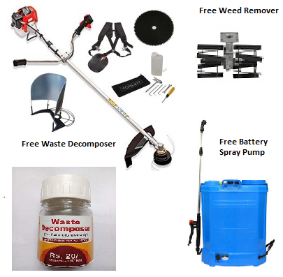 Portable crop harvester+weed remover+waste decomposer+battery sprayer combo pack